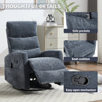 Heat Massage Manual Recliner Chair with Rocker and Swivel in Fabric for Living Room, Blue - Grand Goldman Shop