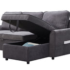 MGEA Modern modular L-shaped sofa bed with chaise longue, reversible sofa bed with pull-out bed and storage, 4-seat linen fabric convertible sofa for living room dark grey - Grand Goldman Shop