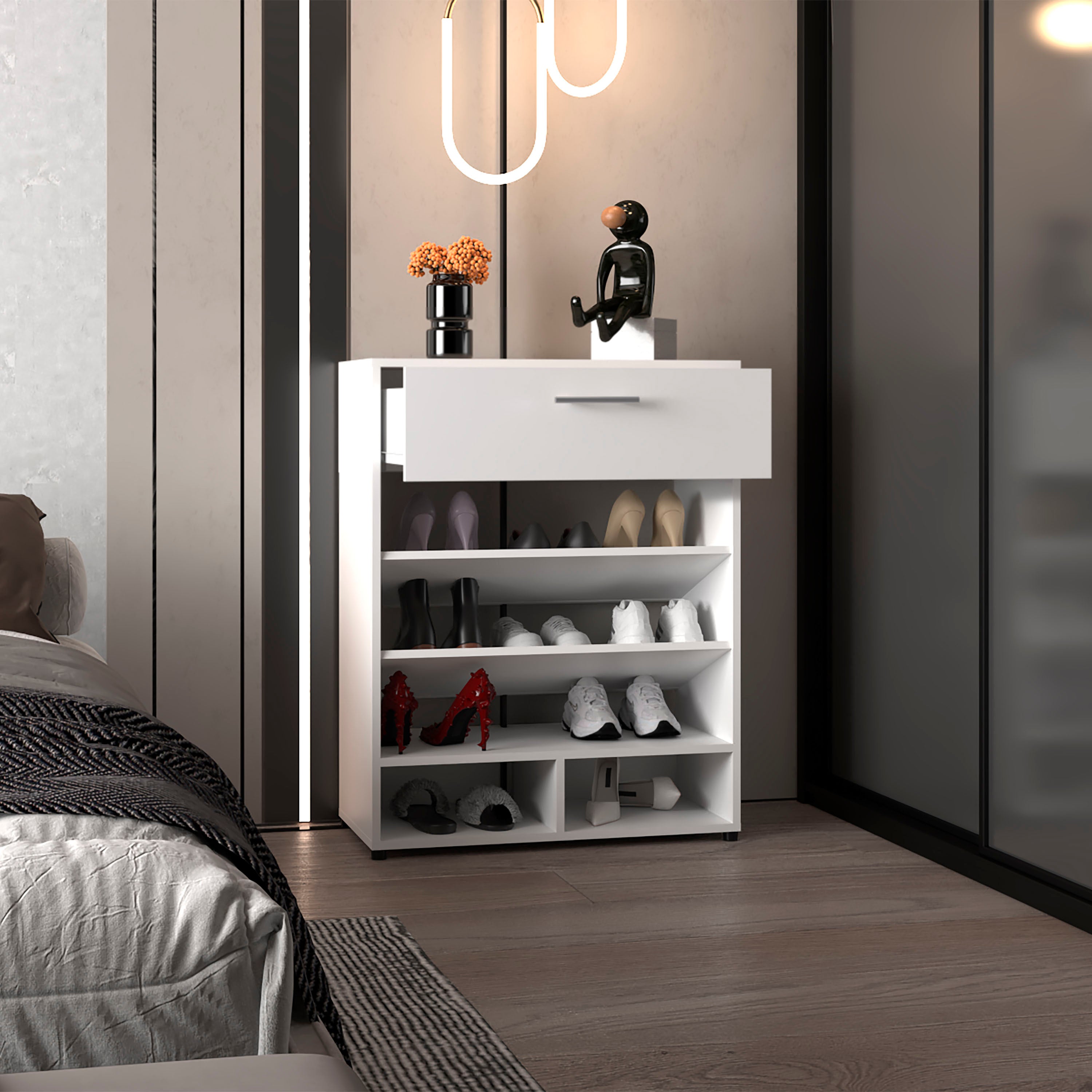 Shoe Rack, 1 Door, 4 Legs, 5 Shelves - Grand Goldman Shop