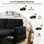 Black Convertible Sofa Bed Loveseat with Adjustable Backrest and USB Ports, 62.75' Chenille Upholstered Couch for Living Room or Small Space - Grand Goldman Shop