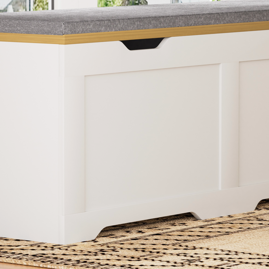 3-Piece L-Shaped Multi-Functional Storage Bench with Cushion, serving as a kitchen corner bench, toy storage box, or reading nook seat., White and Natural, 63'D x 63'W x 19.1'H - Grand Goldman Shop