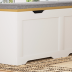 3-Piece L-Shaped Multi-Functional Storage Bench with Cushion, serving as a kitchen corner bench, toy storage box, or reading nook seat., White and Natural, 63'D x 63'W x 19.1'H - Grand Goldman Shop