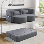 Folding sofa bed, floor sofa, convertible teddy bear fabric foam filled sleeper futon double sofa, suitable for living room, guest, office and apartment (gray) - Grand Goldman Shop