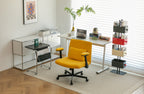 Modern Yellow Linen Criss Cross Armrest Office Chair with Wheels - Ergonomic Design for Home Office, Work & Study - Grand Gol