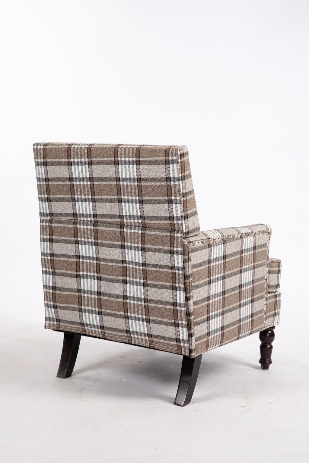 Upholstered Accent Chair, Vintage Armchair with Brown Linen Fabric and Nailhead Trim for Living Room - Grand Goldman Shop