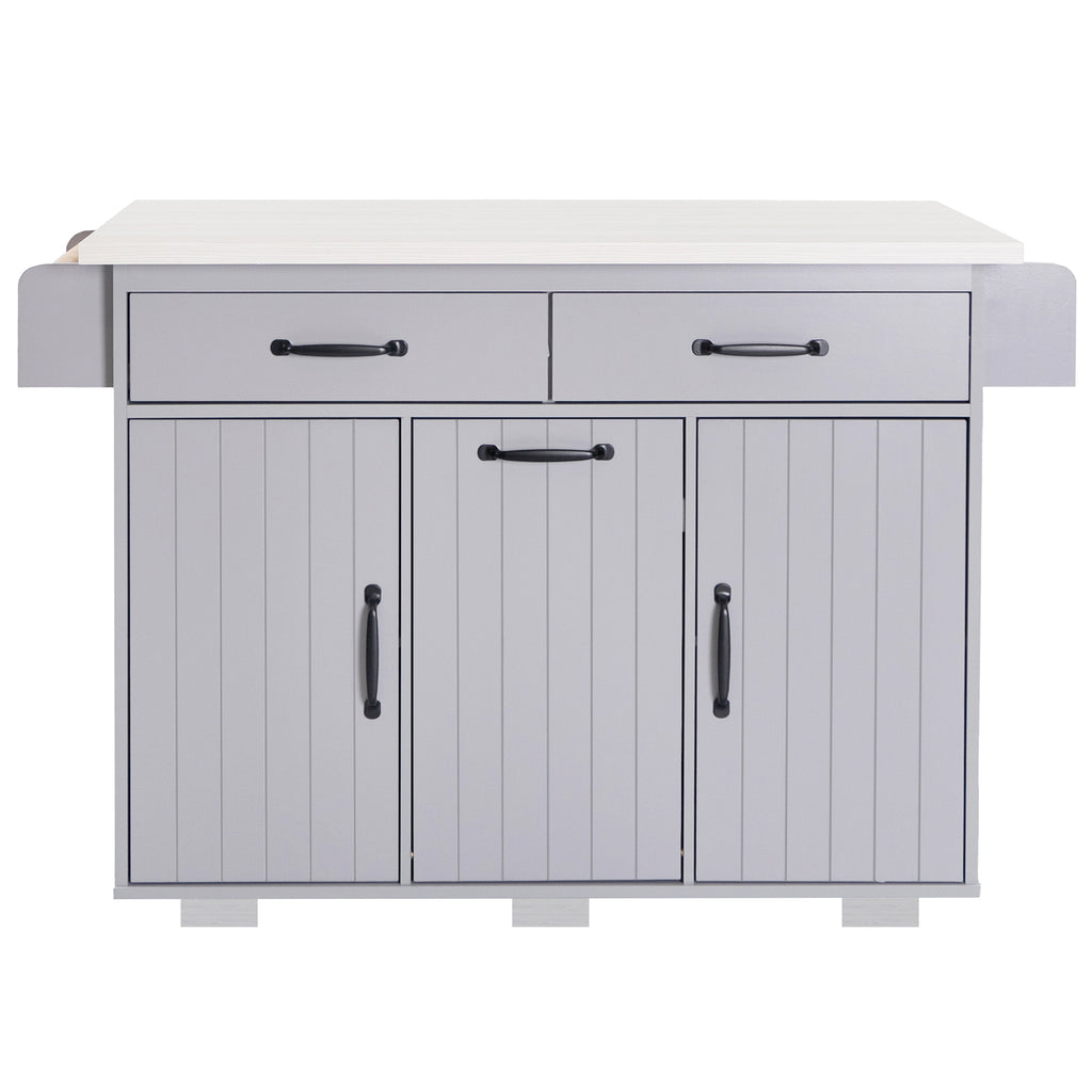 K&K Kitchen Island with Trash Can Storage Cabinet, Kitchen Cart with Drop Leaf, Spice Rack, Towel Rack and Drawer, Rolling Kitchen Island on Wheels with Adjustable Shelf, Grey - Grand Goldman Shop