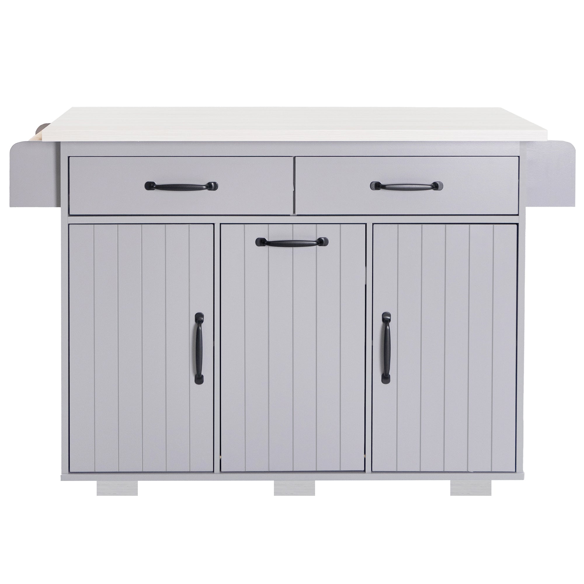 K&K Kitchen Island with Trash Can Storage Cabinet, Kitchen Cart with Drop Leaf, Spice Rack, Towel Rack and Drawer, Rolling Kitchen Island on Wheels with Adjustable Shelf, Grey - Grand Goldman Shop