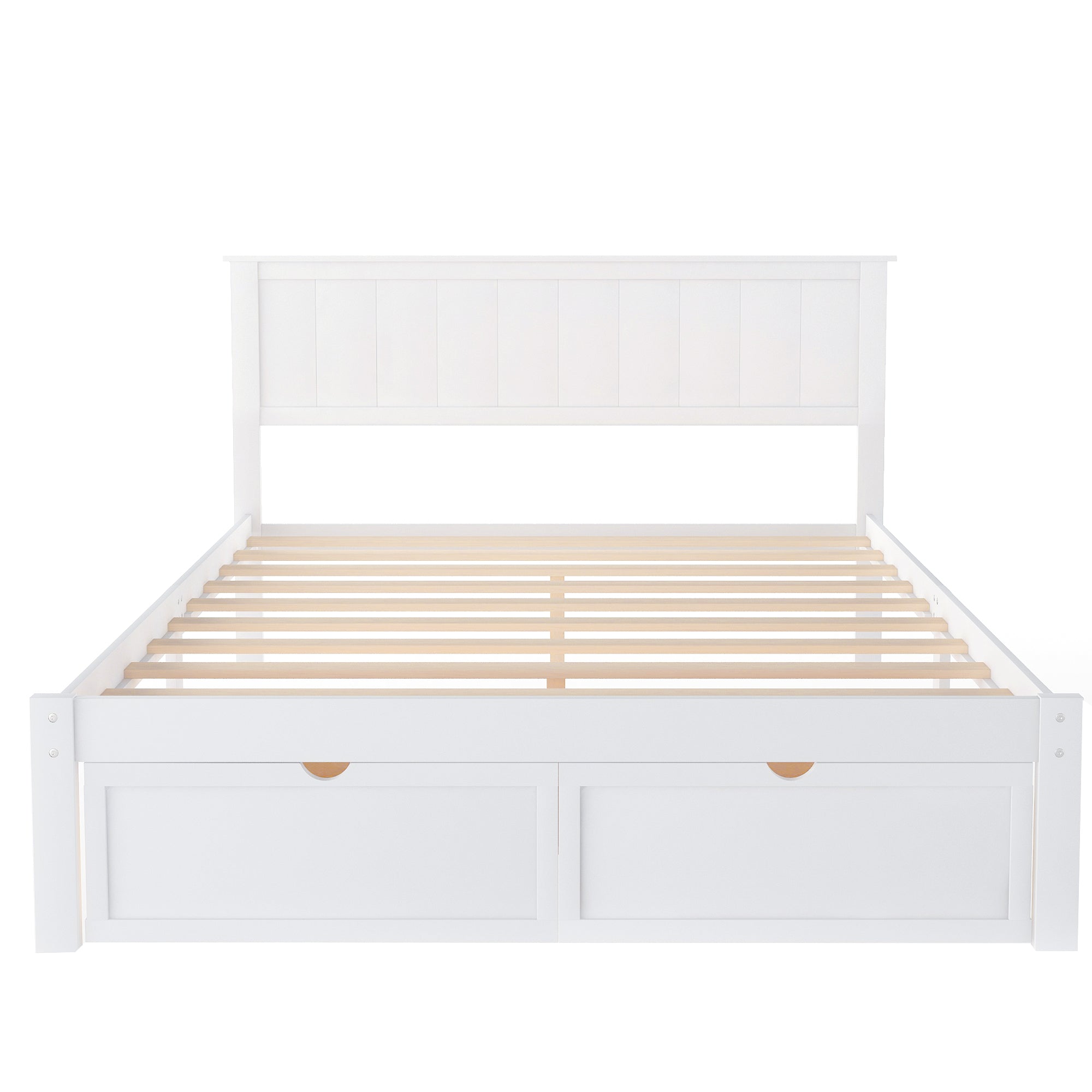 White Full Size Platform Bed with Under-bed Drawers, Solid Pine Wood and MDF, 78.3''L x 58.5''W x 36.2''H - Grand Goldman Shop