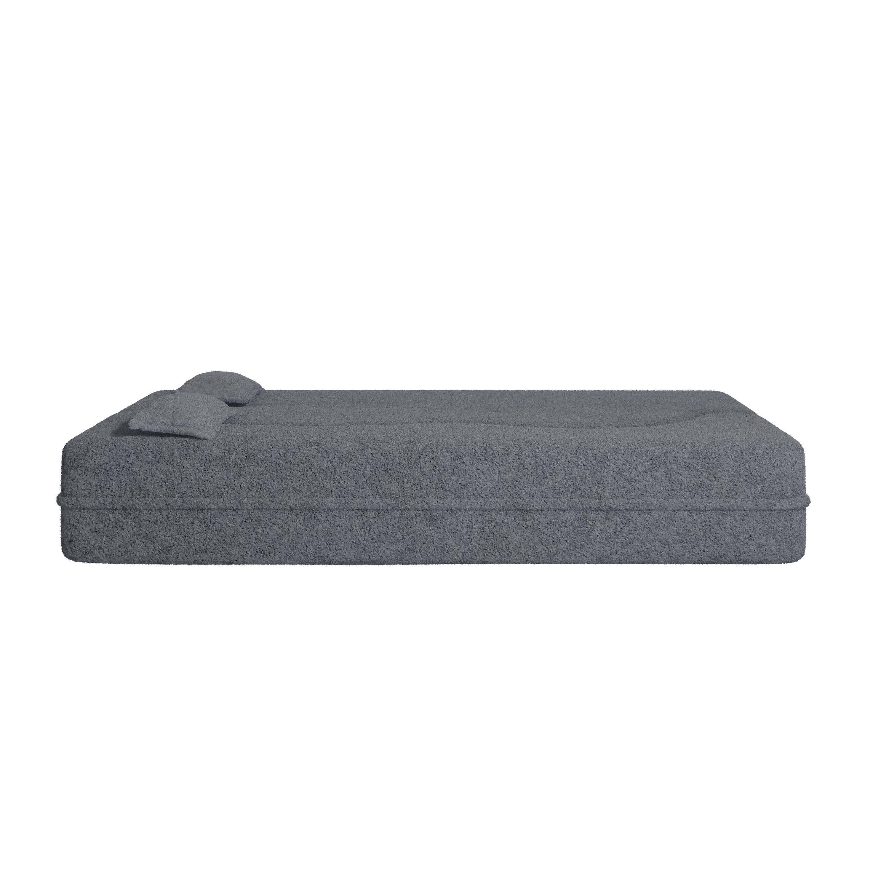 Modern Floor Sofa, with 2 Pillows, Convertible Teddy Fabric Foam Filled Bed, 15 inch Full Size Folding Mattress, Suitable for Living Room, Guest room, Game Room, Grey - Grand Goldman Shop