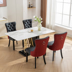 A&A Furniture, Nikki Collection Modern, High-end Tufted Solid Wood Contemporary PU and Velvet Upholstered Dining Chair with Wood Legs Nailhead Trim  2-Pcs Set, Black+WineRed, Burgundy,SW2101BW - Grand Goldman Shop