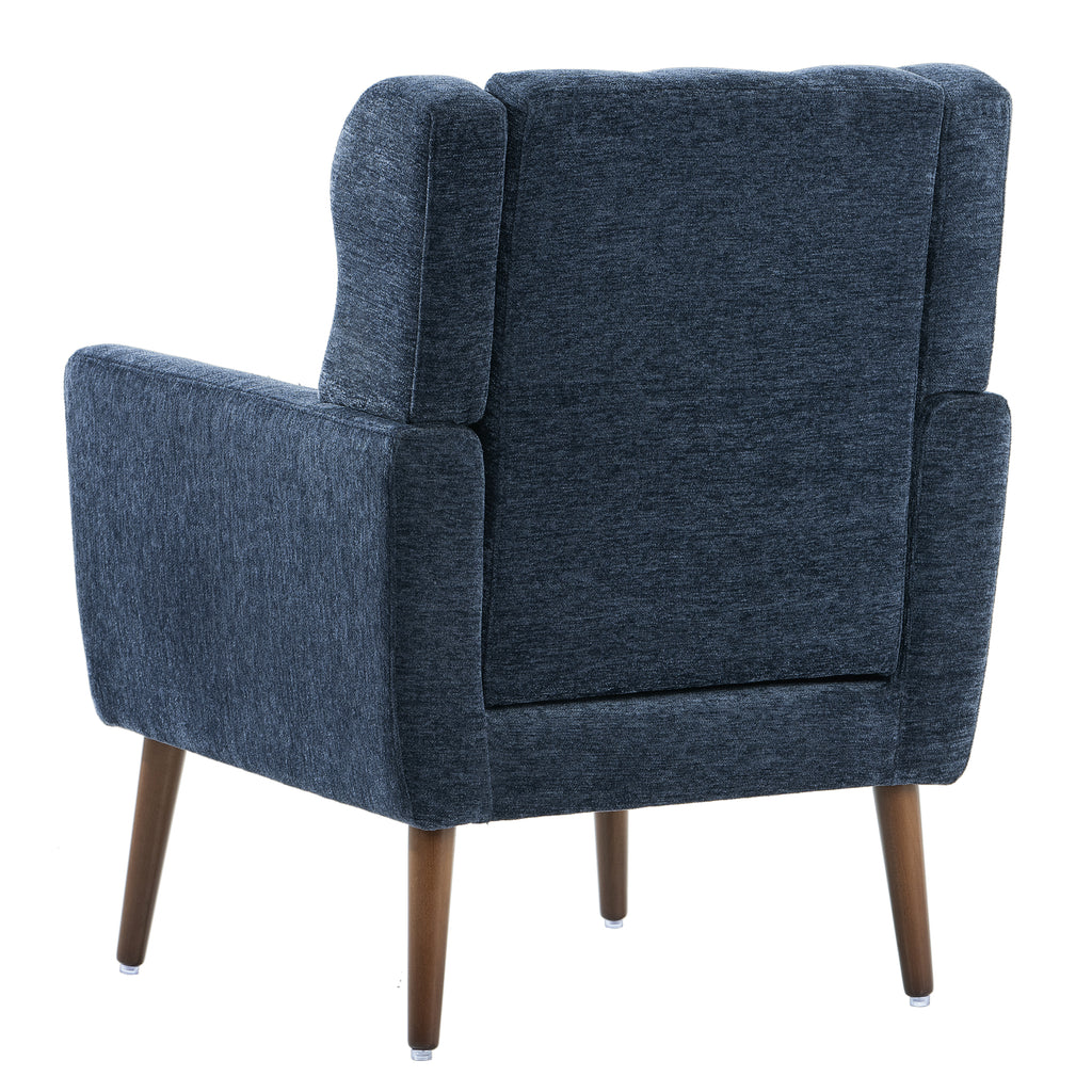 Modern Accent Chair,Chenille Arm Chairs for Living Room,Upholstered Mordern Armchair,Comfy Soft Padded Lounge Chair in Small Space, Bedroom, w/Pillow, Solid Wood Leg (Dark Blue) - Grand Goldman Shop