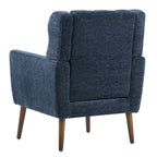 Modern Accent Chair,Chenille Arm Chairs for Living Room,Upholstered Mordern Armchair,Comfy Soft Padded Lounge Chair in Small Space, Bedroom, w/Pillow, Solid Wood Leg (Dark Blue) - Grand Goldman Shop