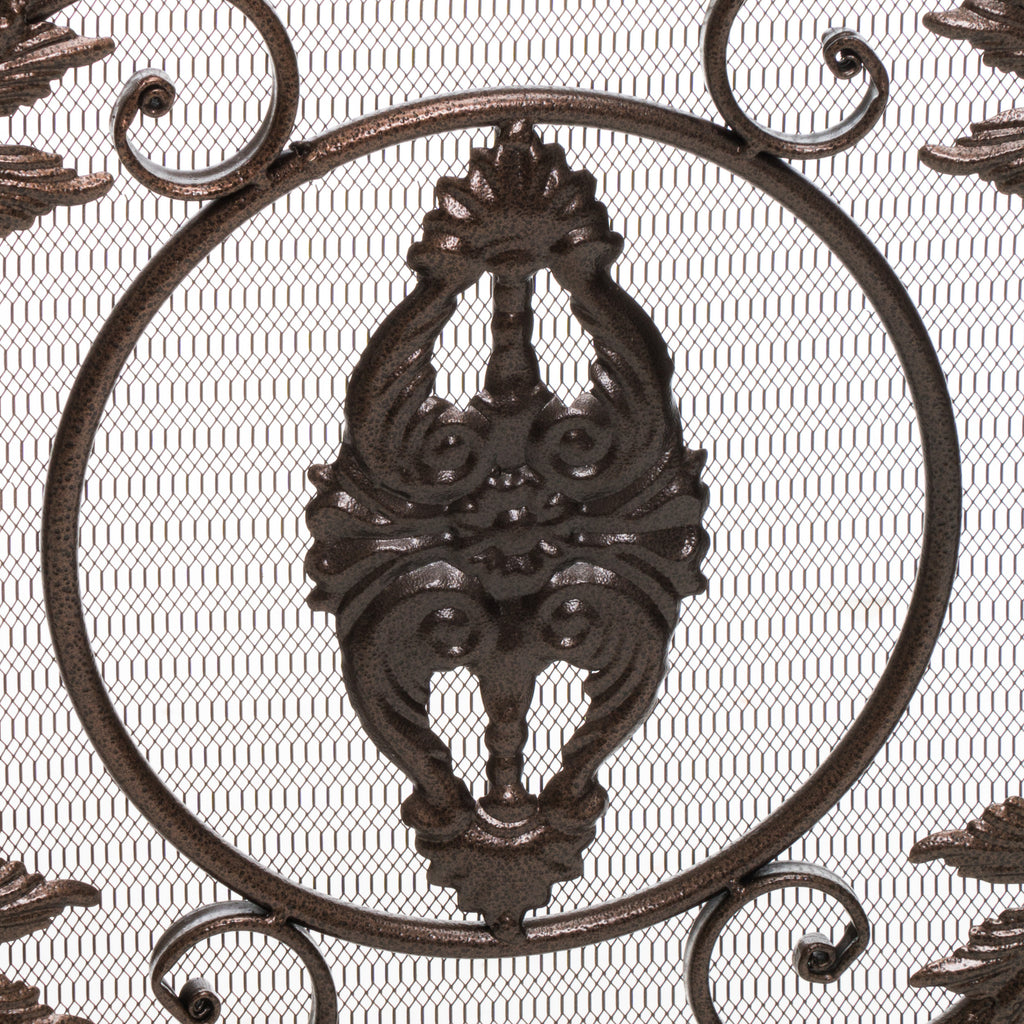 Waterbury Traditional Fireplace Screen with Gold Flower on Black Iron Frame, 53.50x36.50 - Grand Goldman Shop
