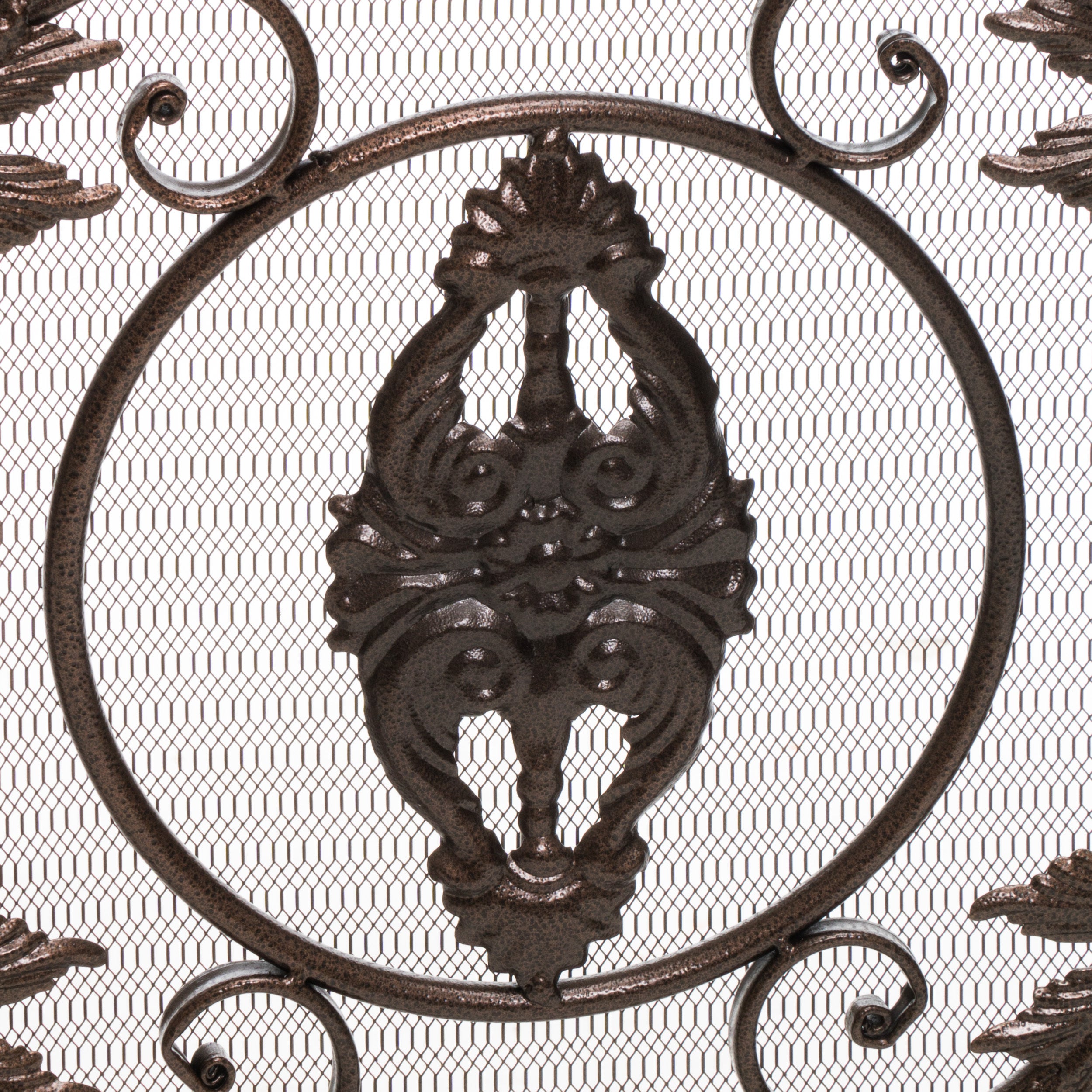 Waterbury Traditional Fireplace Screen with Gold Flower on Black Iron Frame, 53.50x36.50 - Grand Goldman Shop
