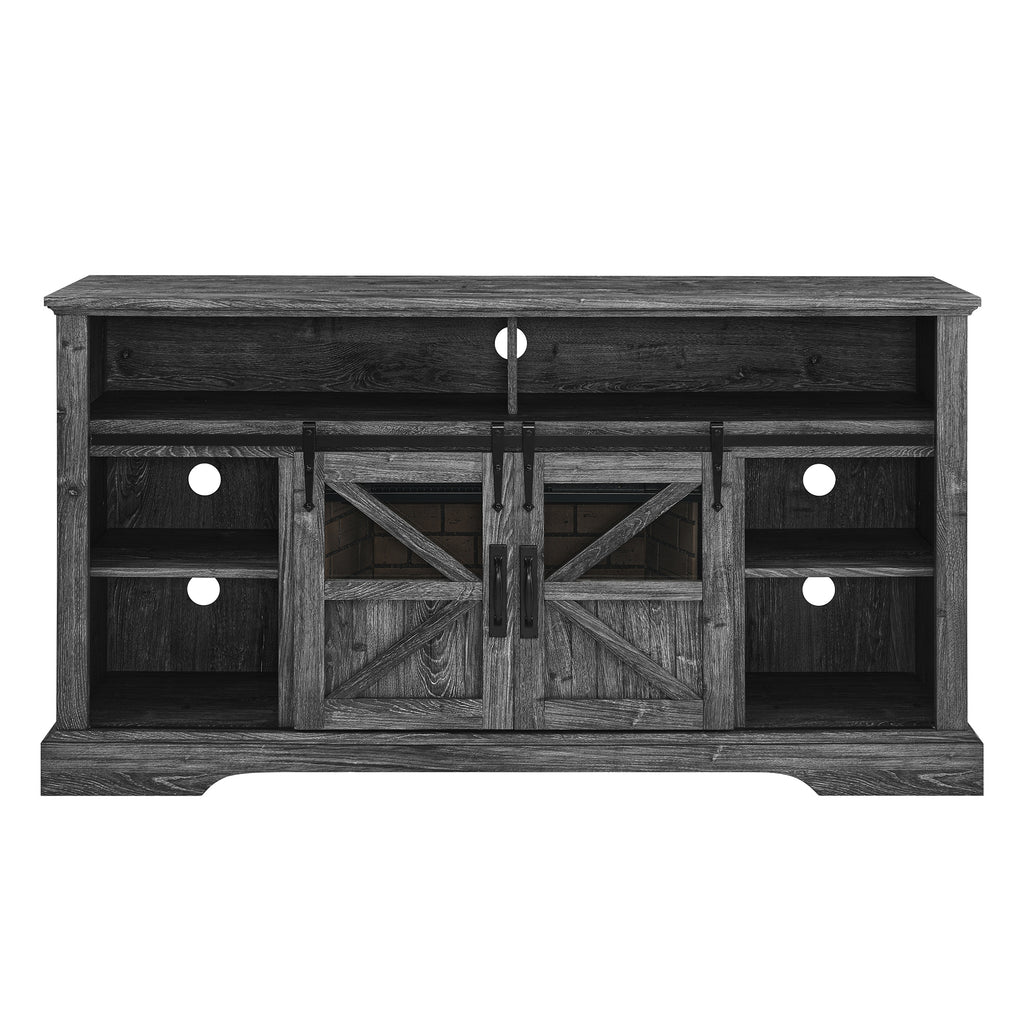 60 Inch Electric Fireplace Entertainment Center With Door Sensor-Dark Rustic Oak - Grand Goldman Shop