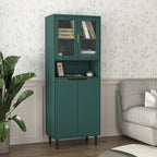 Tempered Glass Door Tall Storage Bookcase with adjustable board, 4 doors MDF painting finished cabinet, Green, Living room Bedroom storage - Grand Goldman Shop