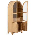 K&K 71' Tall Arched Kitchen Pantry Cabinet with Door Shelves, Farmhouse Kitchen Storage Cabinet with Open & Adjustable Shelves, Hidden Drawer & Glass Door, Cupboard for Kitchen, Dining Room, Natural - Grand Goldman Shop