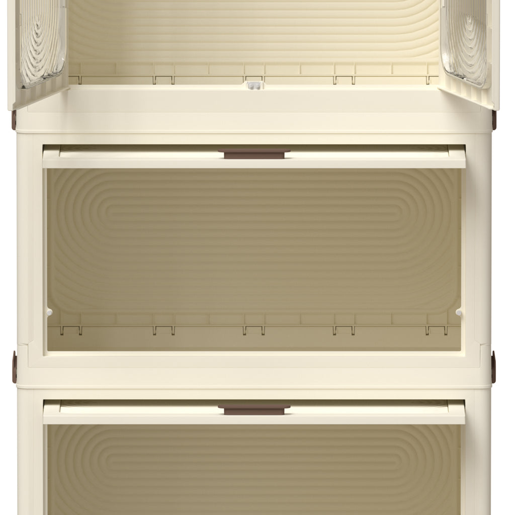 Portable Wardrobe Closet Storage Organizer with Magnetic Doors and Hanging Rod, Cream White - Grand Goldman Shop