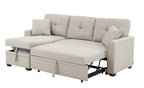 76.5' Linen Blend Upholstered Sectional with Pull-Out Bed and Chaise Storage - Grand Goldman Shop