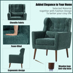 Modern Accent Chair,Chenille Arm Chairs for Living Room,Upholstered Mordern Armchair,Comfy Soft Padded Lounge Chair in Small Space, Bedroom, w/Pillow, Solid Wood Leg (Blackish Green) - Grand Goldman Shop