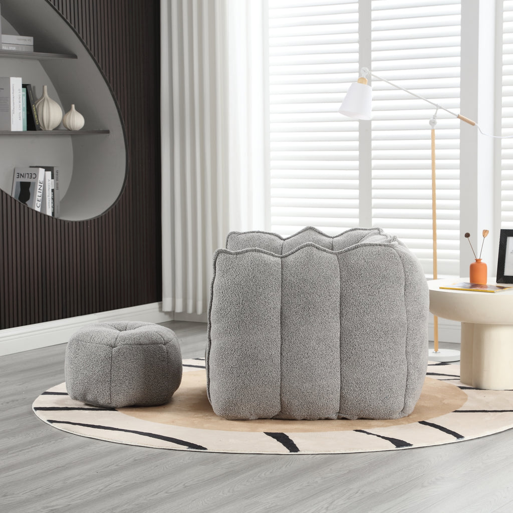 Soft Chenille Bean Bag Chair with High Resilient Foam for Living Room and Bedroom, Comfortable Square Lazy Sofa with Footstool for Adults - Grand Goldman Shop