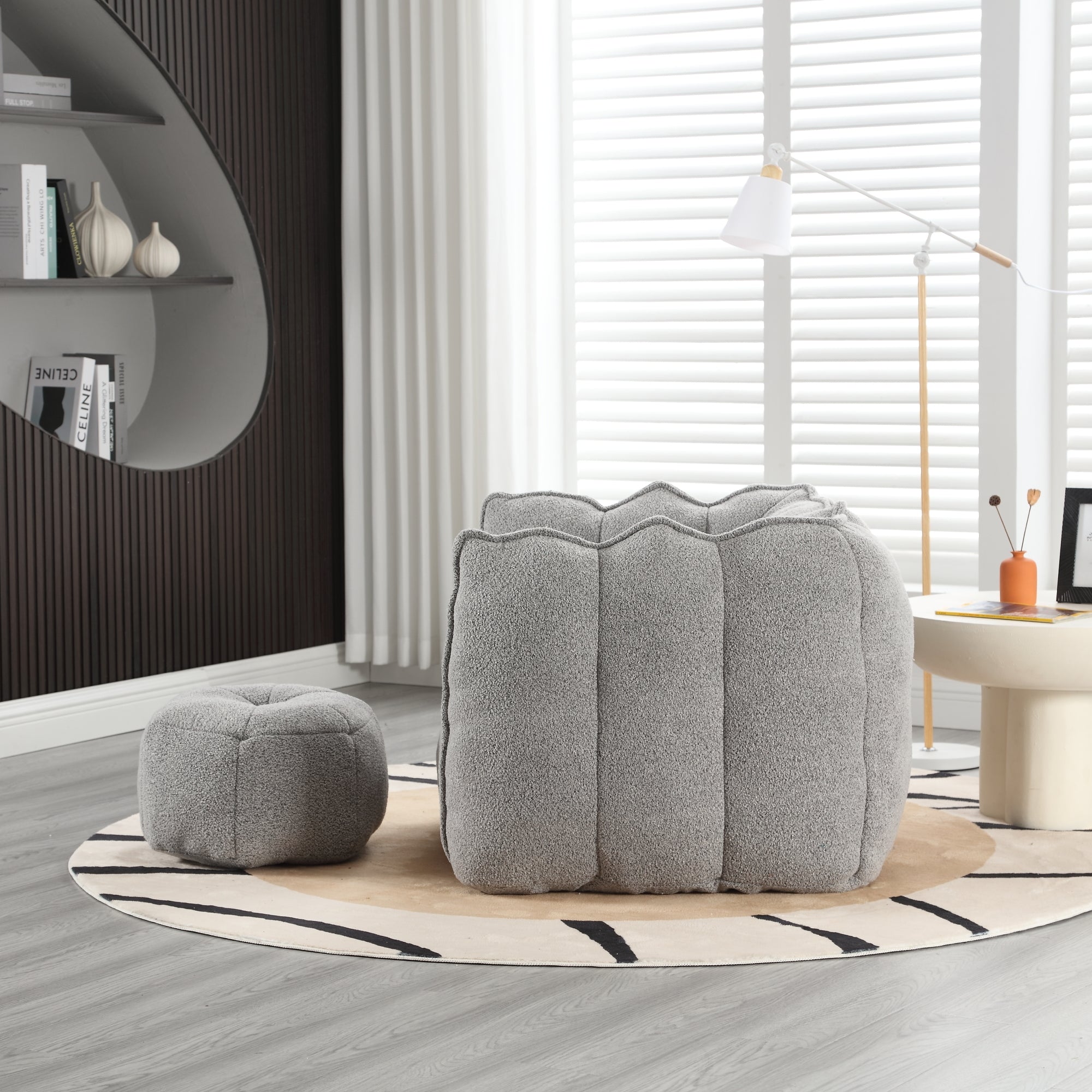 Soft Chenille Bean Bag Chair with High Resilient Foam for Living Room and Bedroom, Comfortable Square Lazy Sofa with Footstool for Adults - Grand Goldman Shop