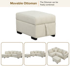Modern L-shaped Sectional Pull Out Sofa Bed with USB Ports and Storage Ottoman, Beige, Jacquard Fabric, 82.6' - Grand Goldman Shop