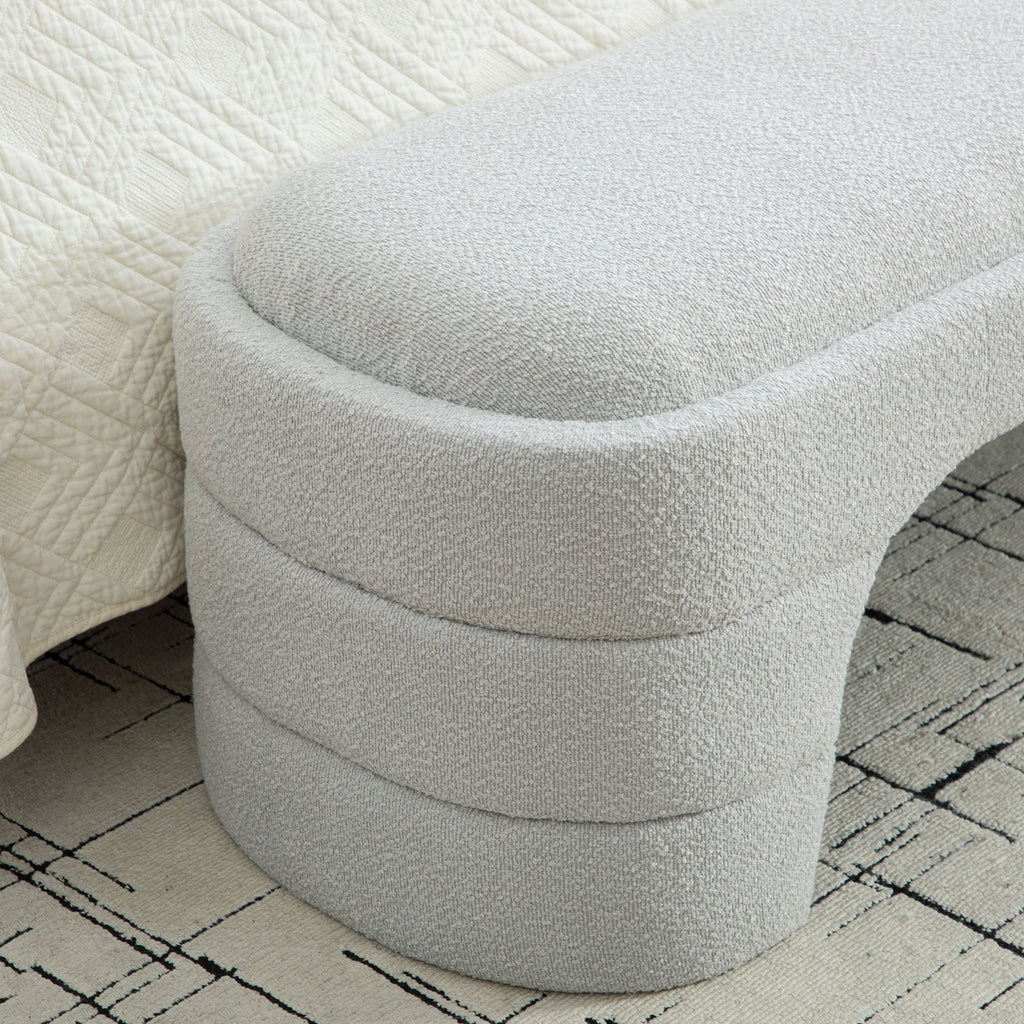 64.96'Wide Modern Upholstered Armless Upholstered Bedroom Benches End of Bed Bench for Entryway, Ottoman Foot Stool for Living Room and Bedroom, Entryway,Light gray Boucle - Grand Goldman Shop