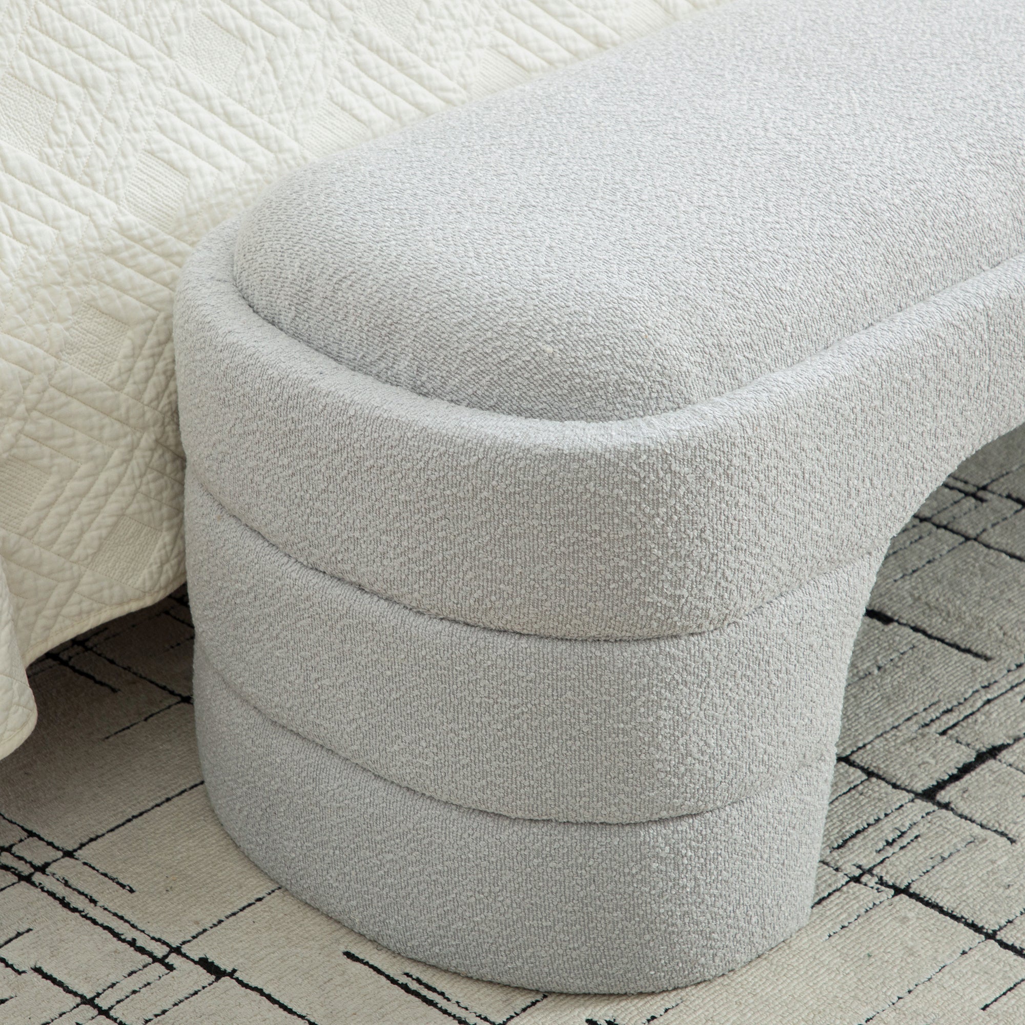 64.96'Wide Modern Upholstered Armless Upholstered Bedroom Benches End of Bed Bench for Entryway, Ottoman Foot Stool for Living Room and Bedroom, Entryway,Light gray Boucle - Grand Goldman Shop
