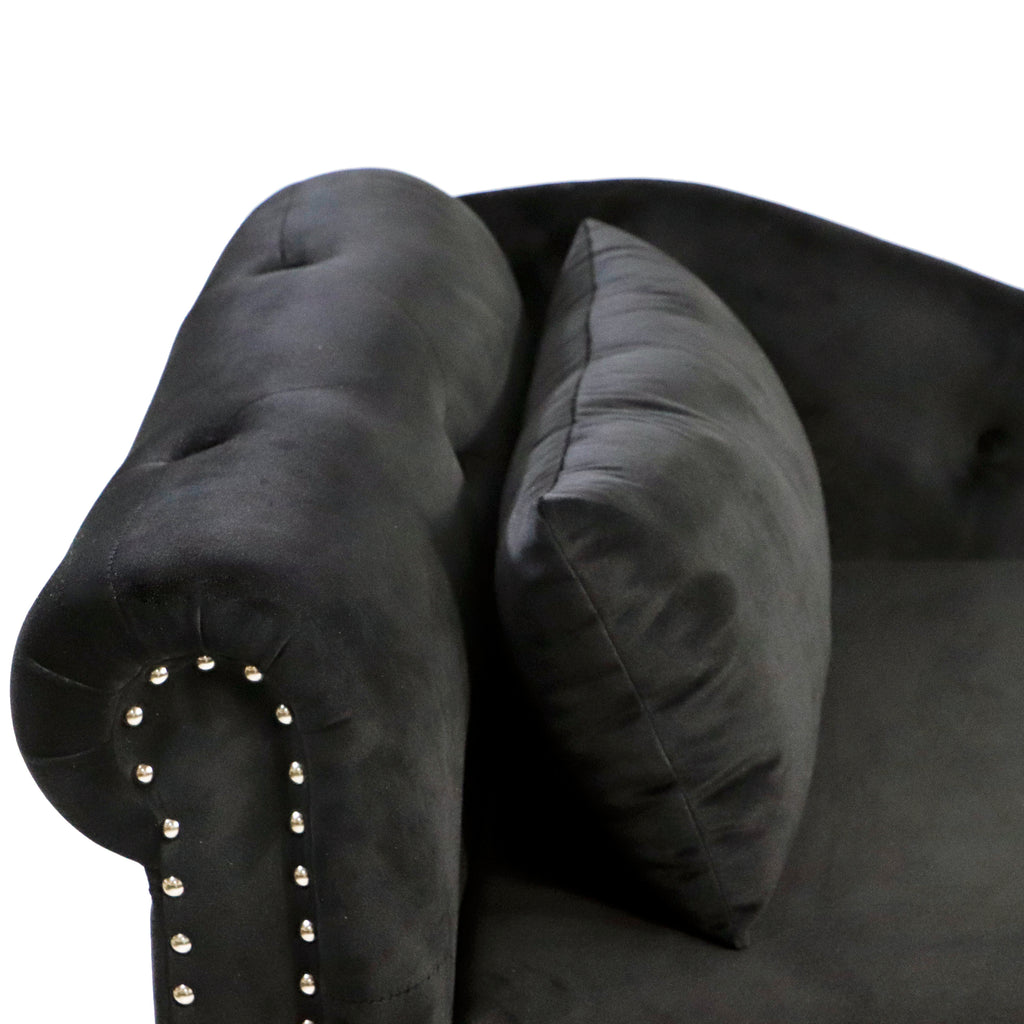 Black Chaise Lounge Indoor, Velvet Lounge Chair for Bedroom with Storage & Pillow, Modern Upholstered Rolled Arm Chase Lounge for Sleeping with Nailhead Trim for Living Room Bedroom Office - Grand Goldman Shop