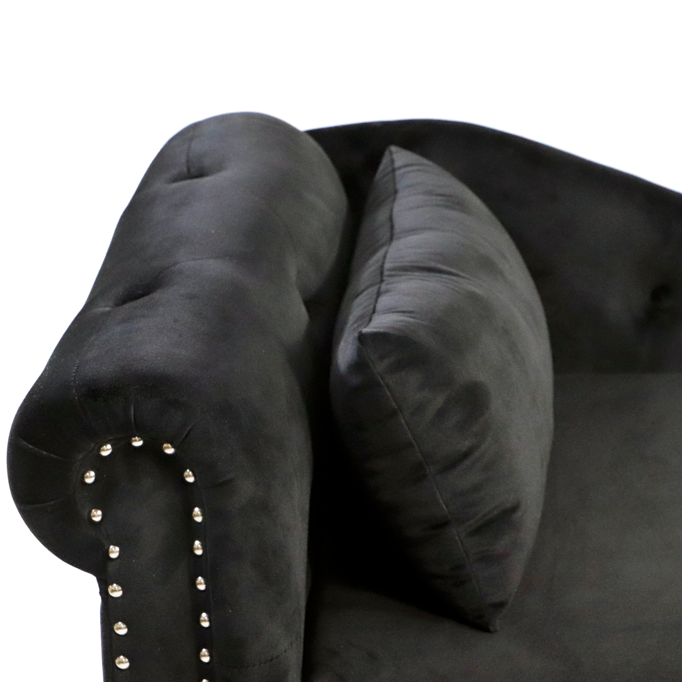 Black Chaise Lounge Indoor, Velvet Lounge Chair for Bedroom with Storage & Pillow, Modern Upholstered Rolled Arm Chase Lounge for Sleeping with Nailhead Trim for Living Room Bedroom Office - Grand Goldman Shop