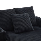 UNITED WE WIN Modern Corduroy Oversized Recliner Sofa with Deep Seat, 3 Pillows, USB Charging, RGB LED Light Strip, Cup Holder, Side Pocket - Suitable for Living Room and Bedroom - Grand Goldman Shop