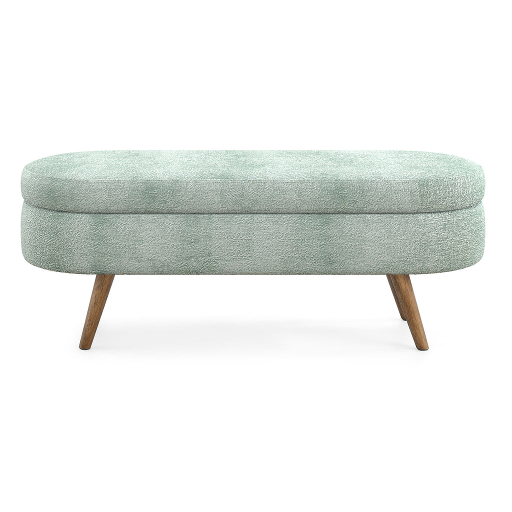 Cyan Ottoman Oval Storage Bench with Rubber Wood Legs, Gray Fabric, 43.5'x16'x16' - Grand Goldman Shop