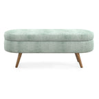 Cyan Ottoman Oval Storage Bench with Rubber Wood Legs, Gray Fabric, 43.5'x16'x16' - Grand Goldman Shop