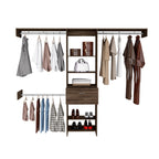 Manchester 250 Closet System, Five Open Shelves, One Drawer, Three Metal Rods -Dark Walnut - Grand Goldman Shop