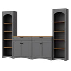 ON-TREND 3-Piece Farmhouse Entertainment Center with Storage Cabinet for TVs Up to 70', Mid-Century TV Stand with Bookshelf, Rustic Versatile Sideboard with Adjustable Shelves for Living Room, Grey - Grand Goldman Shop