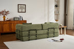 Convertible Sleeper Sofa Bed with Cylindrical Pillow, Corduroy Folding Mattress Couch with Fixed-Shape Frame, Floor Sofa Lounge Couch for Living Room Bedroom (Green) - Grand Goldman Shop