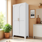71'' 2 Shapely Doors Cabinet, Metal Storage Cabinet with Doors and Adjustable Shelves, for Bedroom, Living Room, Kitchen (White) - Grand Goldman Shop