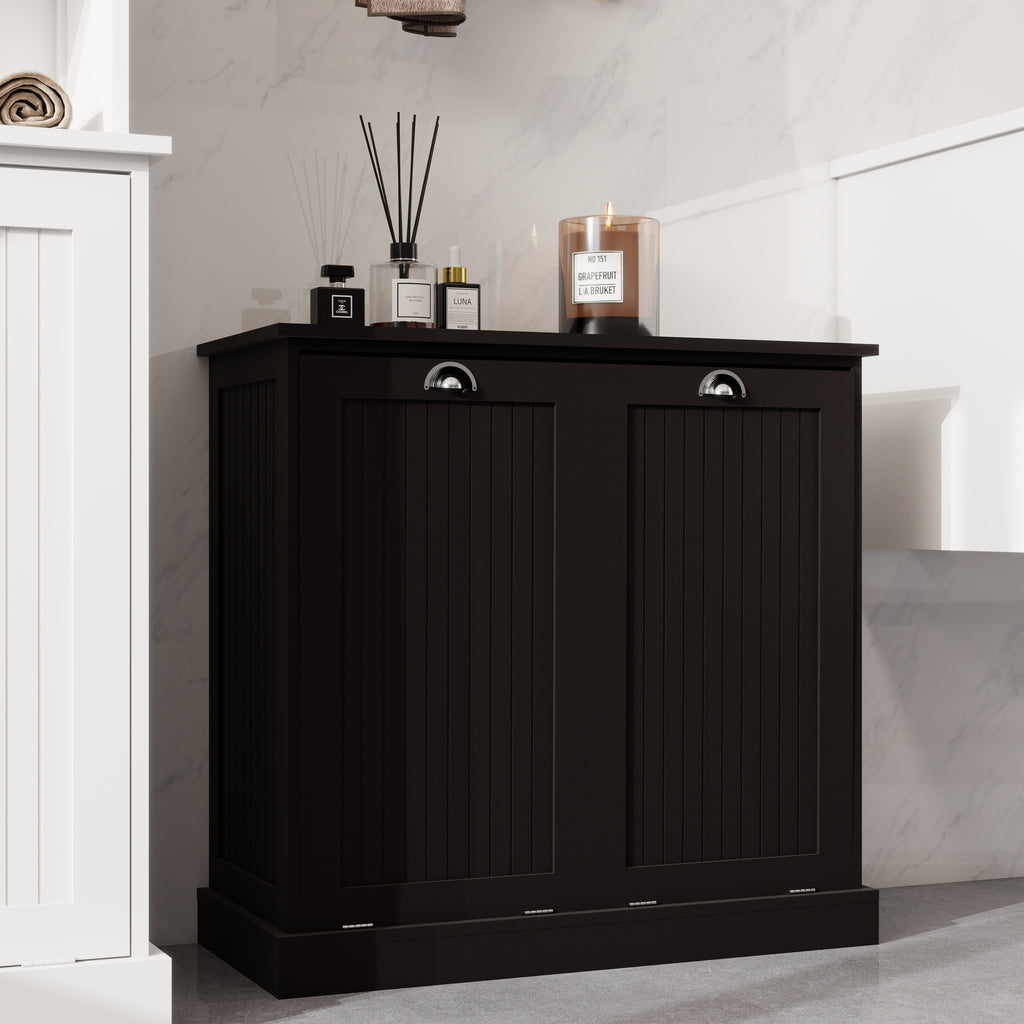 Two-Compartment Tilt-Out Laundry Sorter Cabinet-Black - Grand Goldman Shop