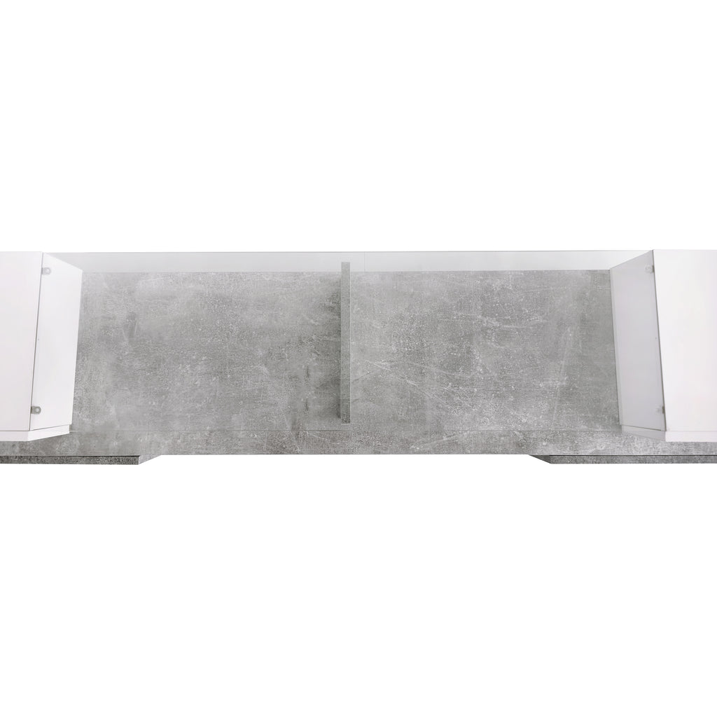 ON-TREND Unique Shape TV Stand with 2 Illuminated Glass Shelves, High Gloss Entertainment Center for TVs Up to 88', Versatile TV Cabinet with LED Color Changing Lights for Living Room, Grey - Grand Goldman Shop