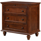 U_STYLE 27.6''Nightstand with Pine Wood veneer , Fashion Bedside Cabinet with 3 Drawers and pull-out tray, Minimalist Sofa Side Table with rubber legs and Metal handle for Bedroom Sofa Couch Office - Grand Goldman Shop