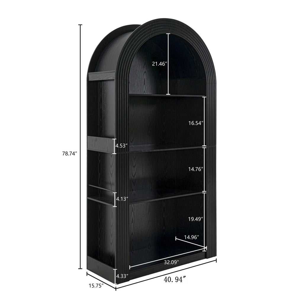78.74' Tall Arched Bookcase, Mid Century Modern 4-Tier Arched Storage Bookcase with Open Display Storage Shelf for Dining Room, Living Room,Bedroom (Black) - Grand Goldman Shop