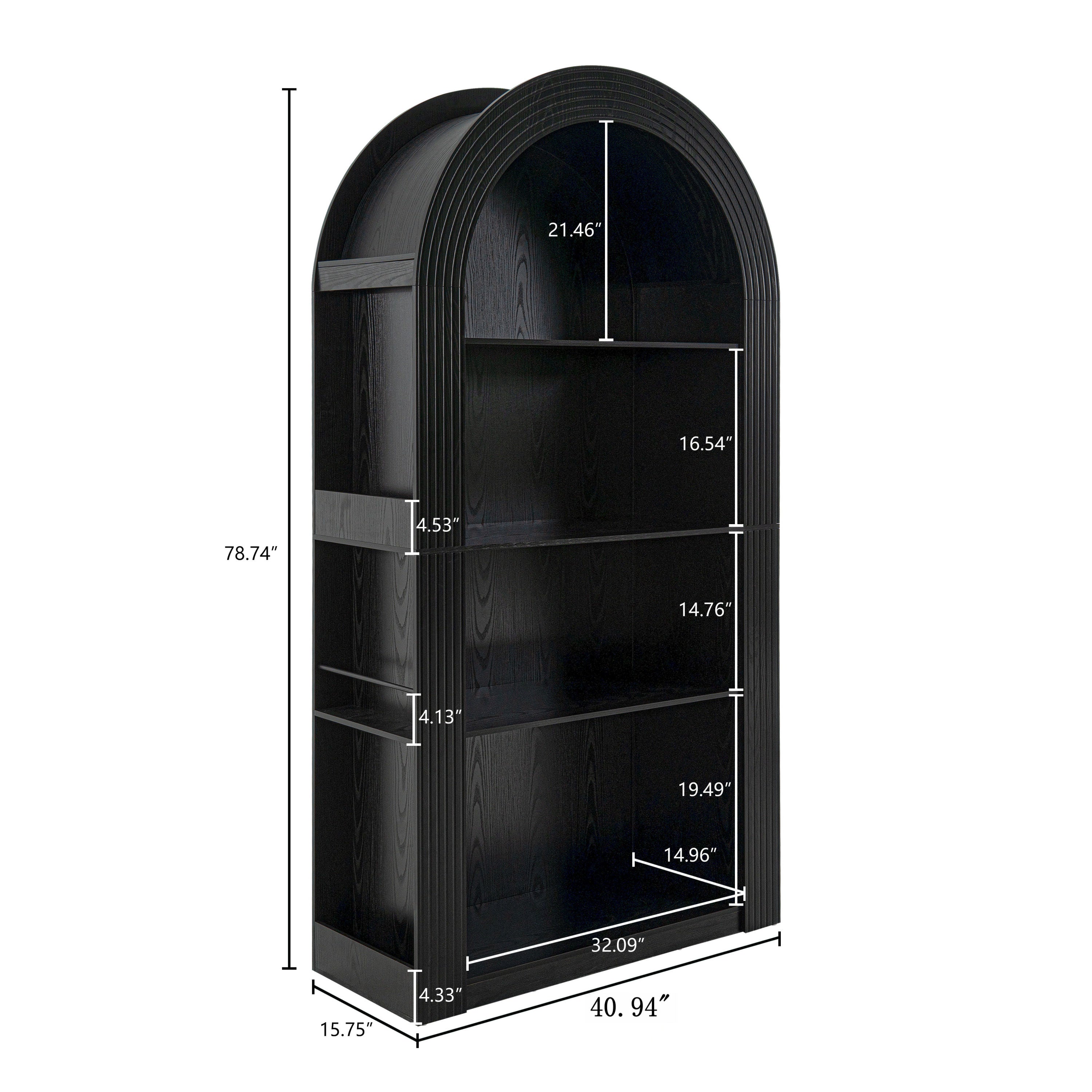 78.74' Tall Arched Bookcase, Mid Century Modern 4-Tier Arched Storage Bookcase with Open Display Storage Shelf for Dining Room, Living Room,Bedroom (Black) - Grand Goldman Shop