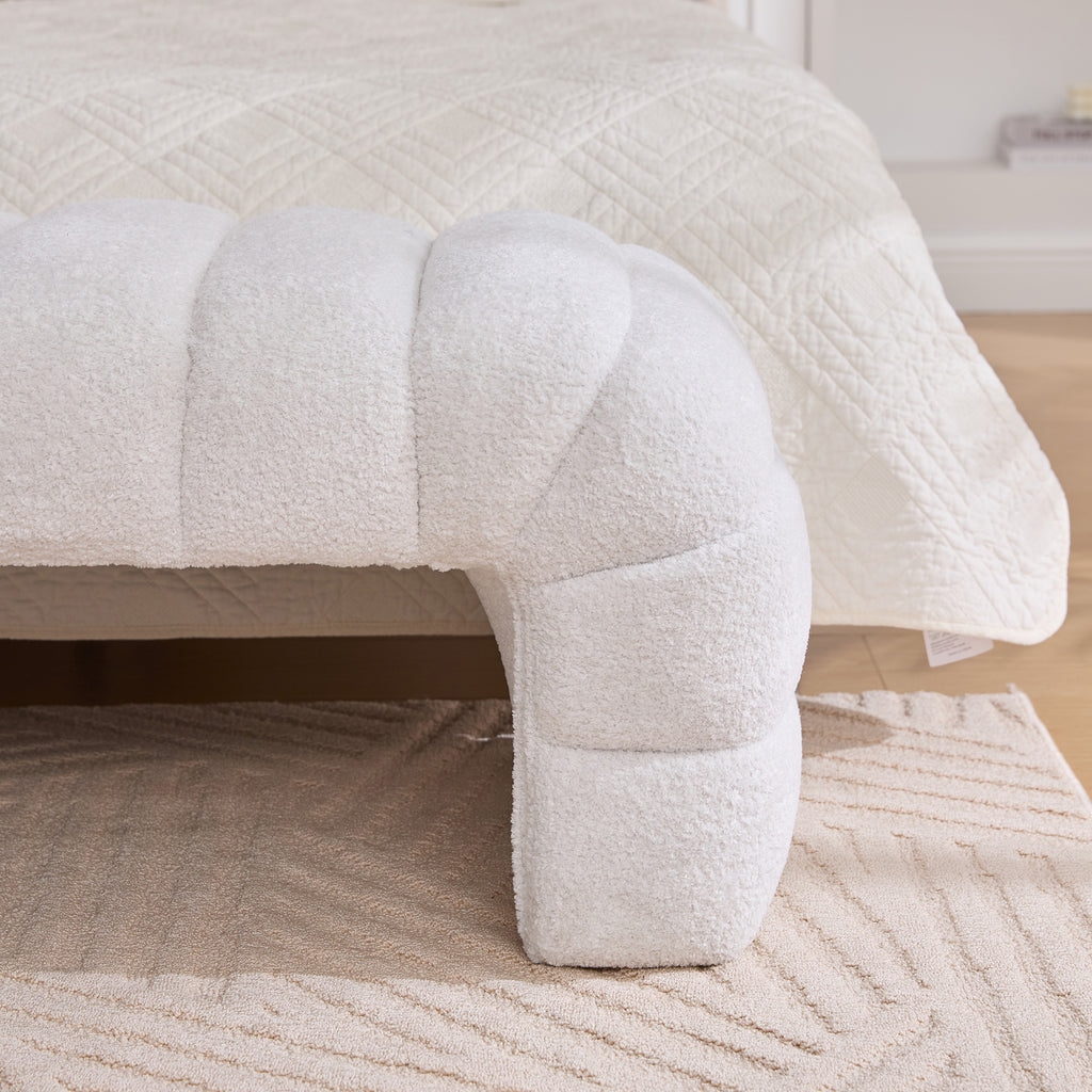 Modern Upholstered Armless Bed Bench, Channel Tufted Couch Daybed Chaise, Ivory Chenille, 69.7' Wide - Grand Goldman Shop