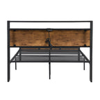 Modern Metal Platform Bed Frame with Wooden Headboard and Footboard, USB Liner, Queen Size, Black and Brown - Grand Goldman Shop