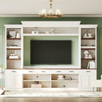 Farmhouse Entertainment Wall Unit with Bookshelf for TVs Up to 70', Walnut TV Stand with Adjustable Shelves, Mid-Century Media Console with Wine Rack for Living Room, White (NEW SKU: N721S000046K-2) - Grand Goldman Shop