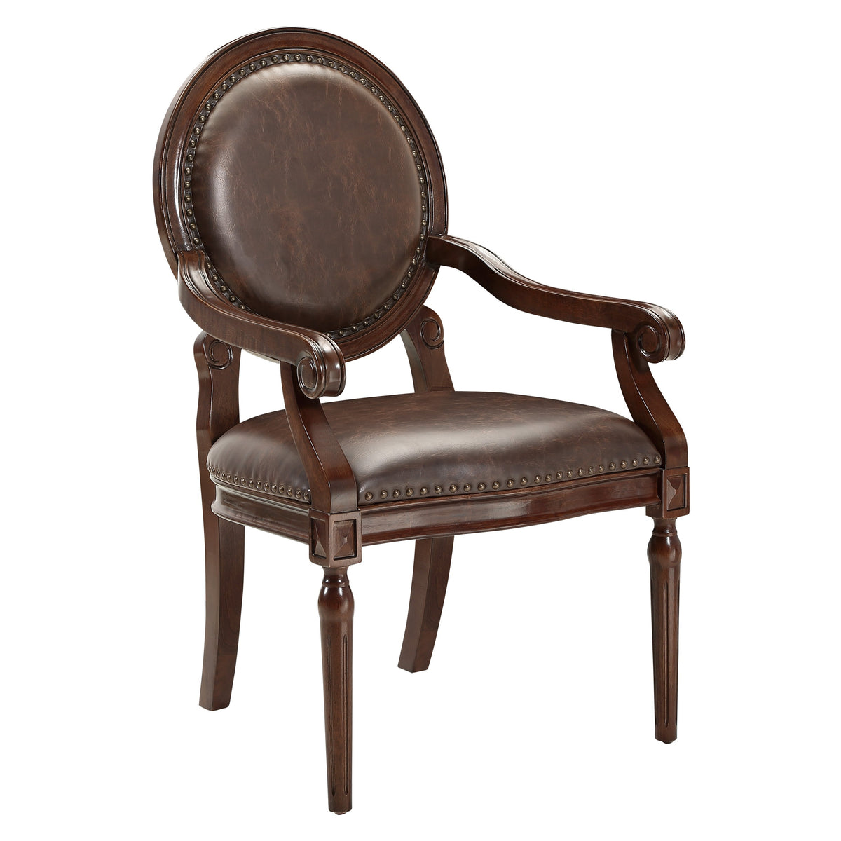 Formal Traditional Armchair Dark Brown Faux Leather Upholstery Nailhead Trim Solid Wood Furniture 1pc Classic Desk Chair | Pr