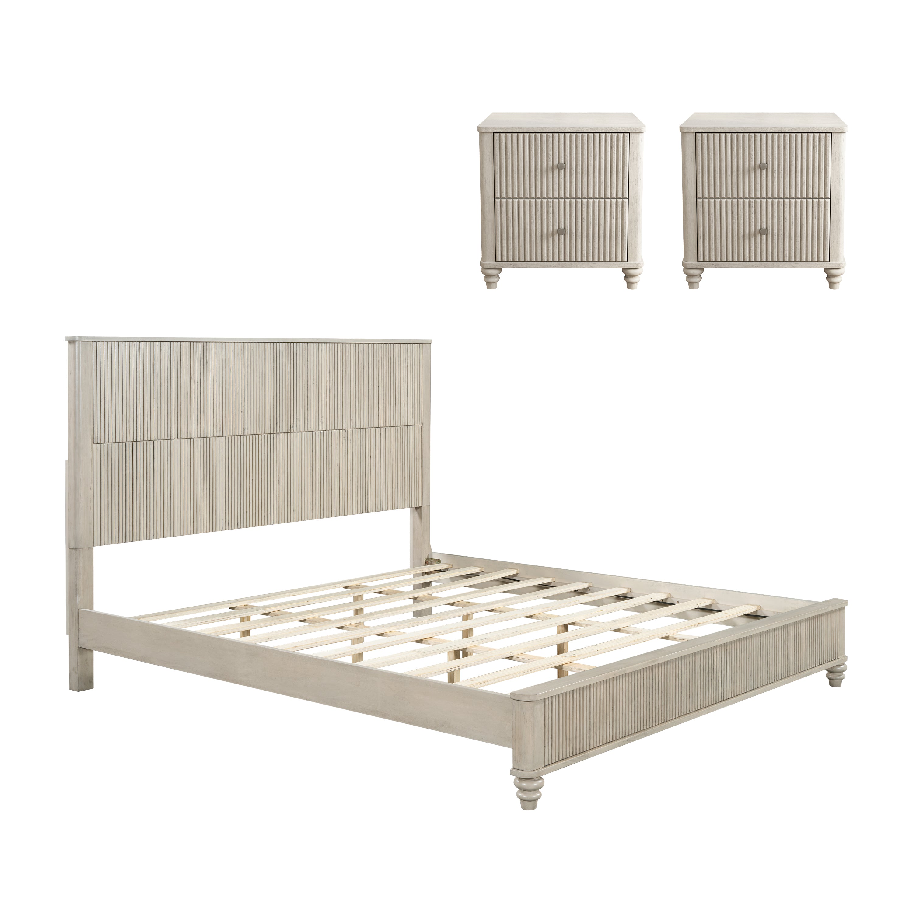 3-Piece Bedroom set with a King Size Bed and 2 Nightstands, Beige - Grand Goldman Shop