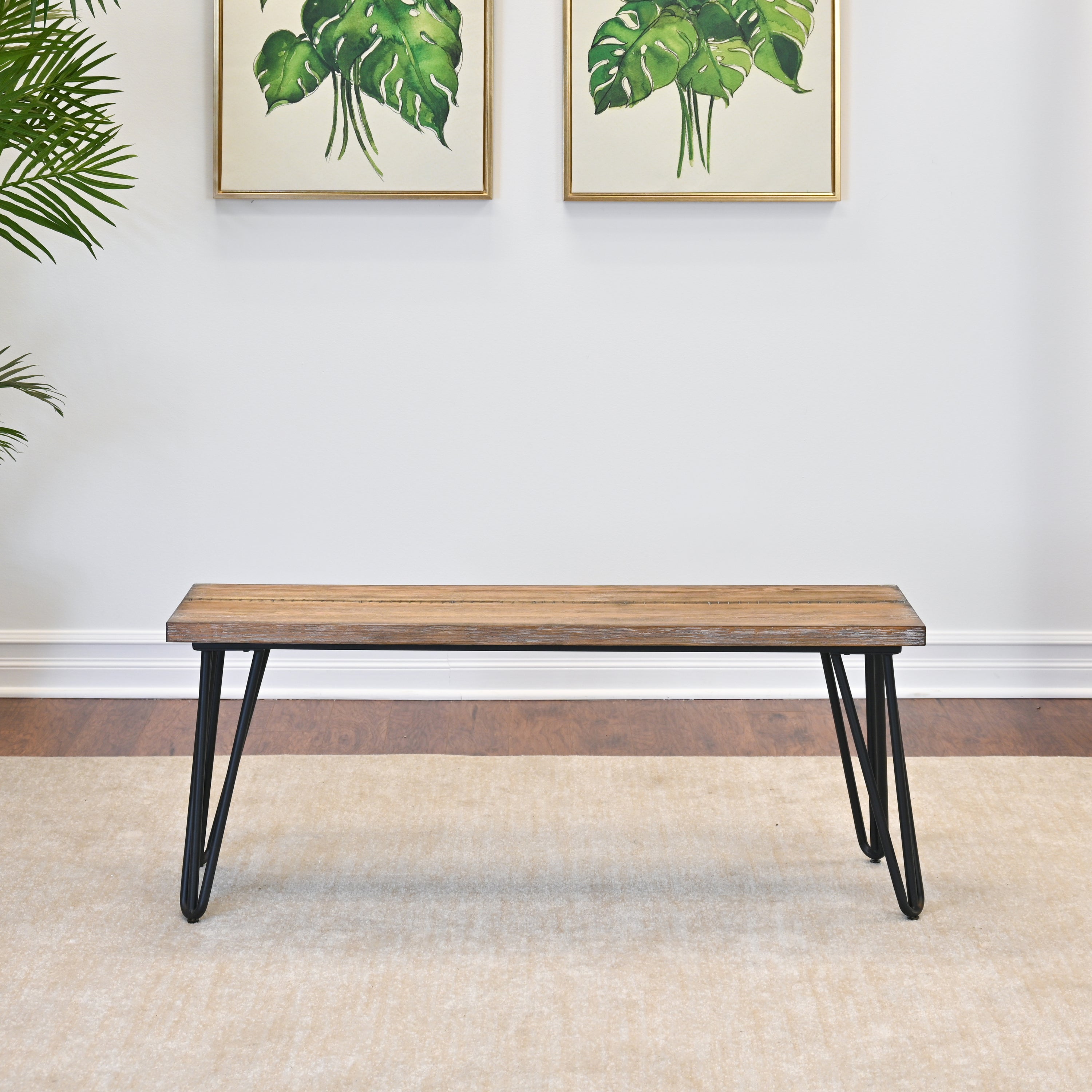 Aryven Industrial Wood Dining Bench, Rustic Dark Pine Finish - Grand Goldman Shop