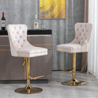 A&A Furniture,Thick Golden Swivel Velvet Barstools Adjusatble Seat Height from 27-35 Inch, Modern Upholstered Bar Stools with Backs Comfortable Tufted for Home Pub and Kitchen Island (Beige,Set of 2) - Grand Goldman Shop